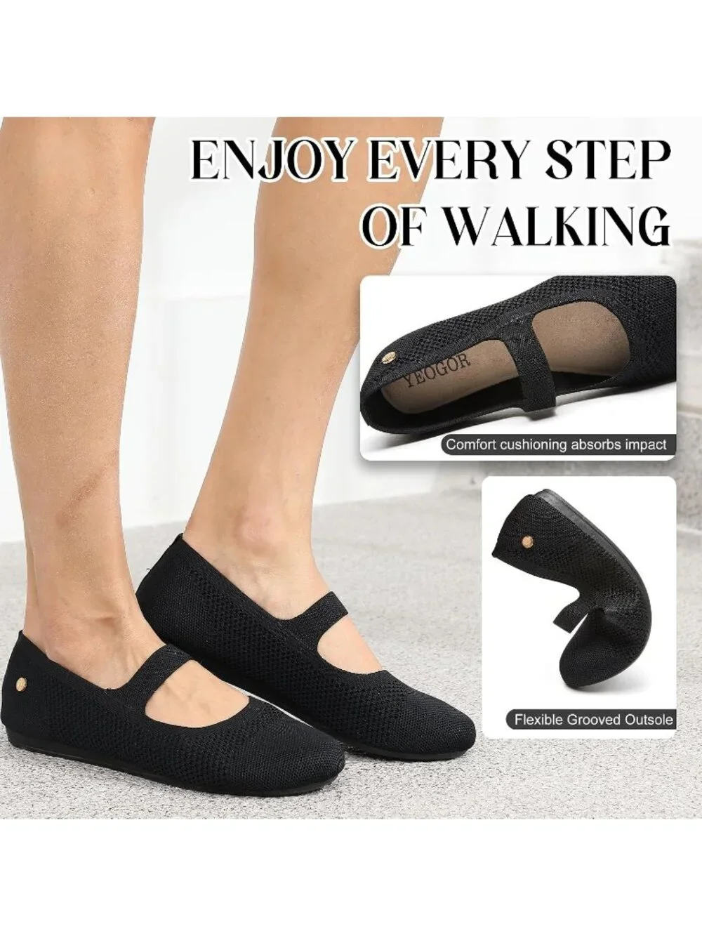 Women's Knit Black Micro Fiber Comfortable Round Toe Flats Slip on Casual Shoes